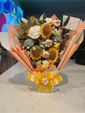 Handcrafted Crocheted Sunflower Bouquet - Home Accents by